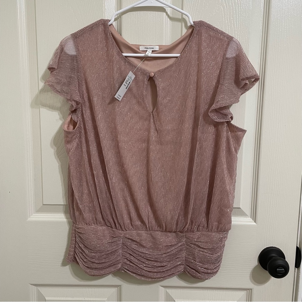 Plisse Flutter Sleeve Blouse Large NWT